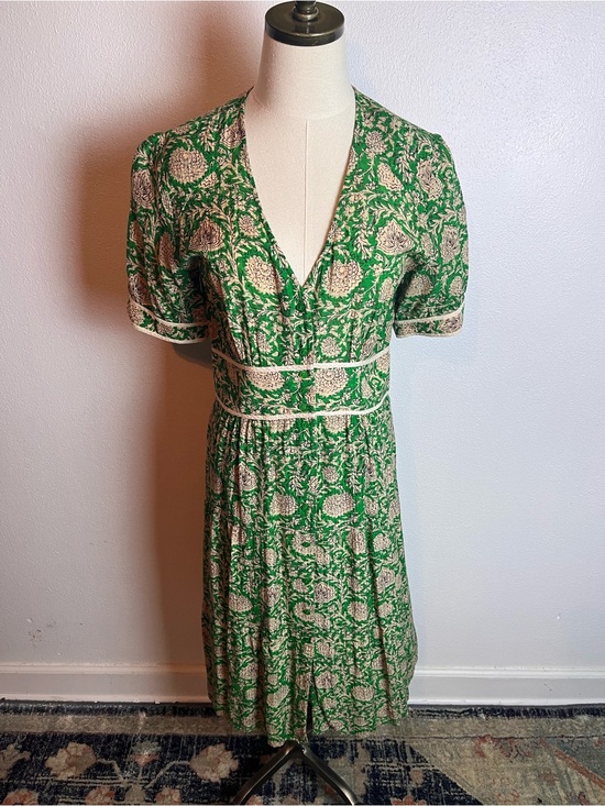 ba&sh Dresses & Skirts - ba&sh Green Floral V-Neck Midi Dress with Ivory Print